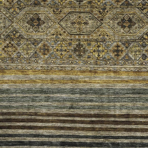 HomeRoots 5' X 8' Washable Striped Area Rug in Gray, Gold & Brown – UV Protected, Kid & Pet Friendly Design! 695740