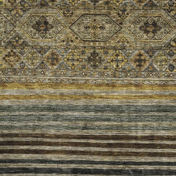 HomeRoots 5' X 8' Washable Striped Area Rug in Gray, Gold & Brown – UV Protected, Kid & Pet Friendly Design! 695740