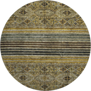 HomeRoots 8' Gray Gold and Brown Striped Washable Round Rug - UV Protected, Durable, and Stylish for Any Space 695741