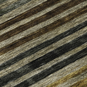 HomeRoots 8' Gray Gold and Brown Striped Washable Round Rug - UV Protected, Durable, and Stylish for Any Space 695741