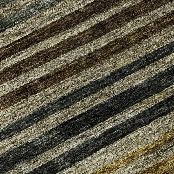 HomeRoots 8' Gray Gold and Brown Striped Washable Round Rug - UV Protected, Durable, and Stylish for Any Space 695741