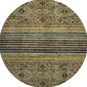 HomeRoots 8' Gray Gold and Brown Striped Washable Round Rug - UV Protected, Durable, and Stylish for Any Space 695741