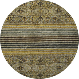 HomeRoots 8' Gray Gold and Brown Striped Washable Round Rug - UV Protected, Durable, and Stylish for Any Space 695741
