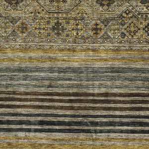 HomeRoots 8' X 10' Striped Washable Area Rug in Gray, Gold & Brown - UV Protected for High-Traffic Spaces 695742