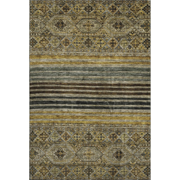 HomeRoots 9' X 12' Washable Striped Area Rug in Gray, Gold & Brown – UV Protected, Durable & Stylish Design 695743