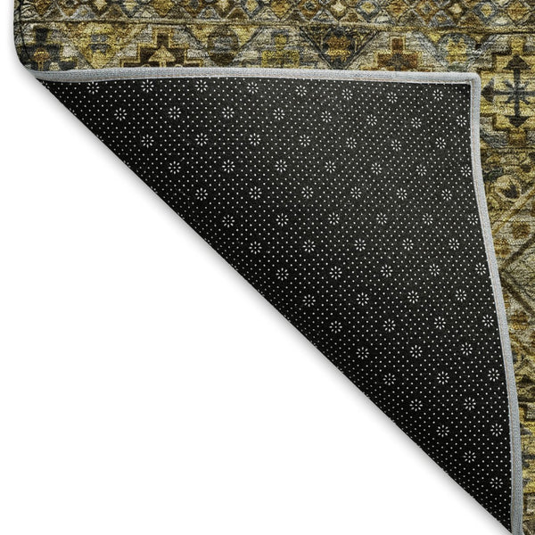 HomeRoots 9' X 12' Washable Striped Area Rug in Gray, Gold & Brown – UV Protected, Durable & Stylish Design 695743
