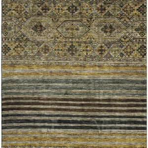 HomeRoots 9' X 12' Washable Striped Area Rug in Gray, Gold & Brown – UV Protected, Durable & Stylish Design 695743