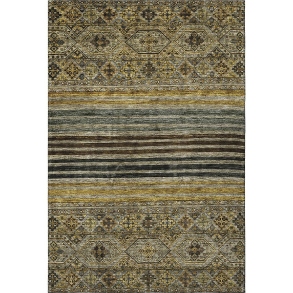 HomeRoots 9' X 12' Washable Striped Area Rug in Gray, Gold & Brown – UV Protected, Durable & Stylish Design 695743