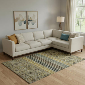 HomeRoots 10' X 14' Striped Washable Area Rug in Gray, Gold & Brown - UV Protected, Stain Resistant, Durable Design 695744