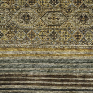 HomeRoots 10' X 14' Striped Washable Area Rug in Gray, Gold & Brown - UV Protected, Stain Resistant, Durable Design 695744