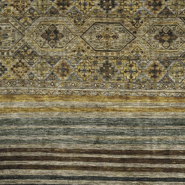 HomeRoots 10' X 14' Striped Washable Area Rug in Gray, Gold & Brown - UV Protected, Stain Resistant, Durable Design 695744