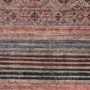 HomeRoots 5' X 8' Washable Rust Gray & Salmon Striped Area Rug with UV Protection for Stylish Comfort & Durability 695746