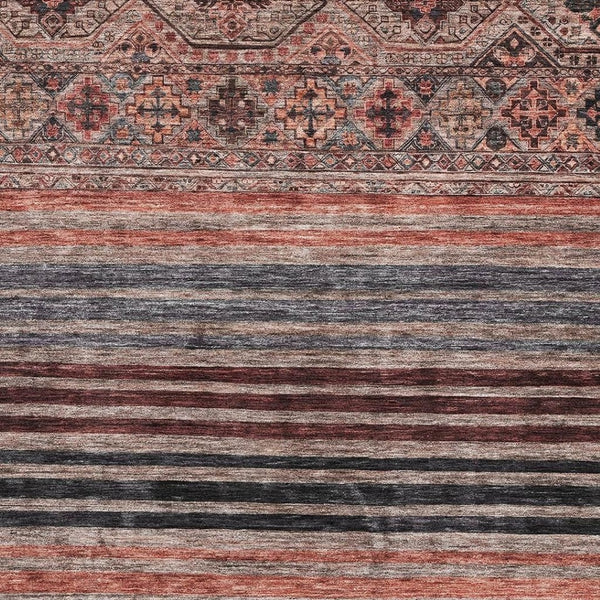 HomeRoots 5' X 8' Washable Rust Gray & Salmon Striped Area Rug with UV Protection for Stylish Comfort & Durability 695746