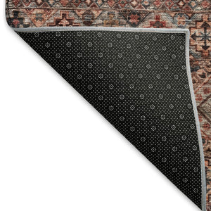 HomeRoots 8' Stylish Rust Gray and Salmon Striped Round Rug – Washable, UV-Protected, Ideal for Busy Homes 695747