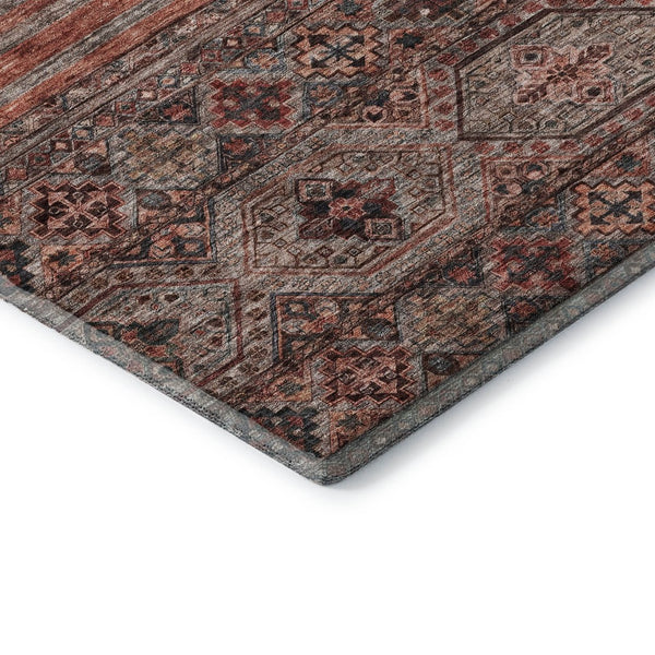 HomeRoots 8' Stylish Rust Gray and Salmon Striped Round Rug – Washable, UV-Protected, Ideal for Busy Homes 695747