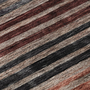 HomeRoots 8' Stylish Rust Gray and Salmon Striped Round Rug – Washable, UV-Protected, Ideal for Busy Homes 695747