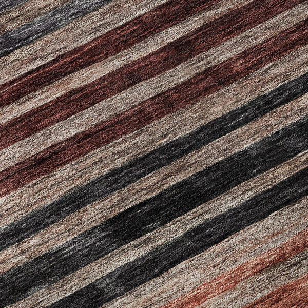 HomeRoots 8' Stylish Rust Gray and Salmon Striped Round Rug – Washable, UV-Protected, Ideal for Busy Homes 695747