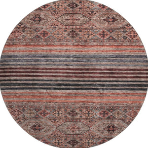HomeRoots 8' Stylish Rust Gray and Salmon Striped Round Rug – Washable, UV-Protected, Ideal for Busy Homes 695747