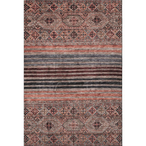 HomeRoots 8' X 10' Washable Area Rug in Rust Gray & Salmon Stripes - Durable, UV Protected, Stylish & Easy Care 695748