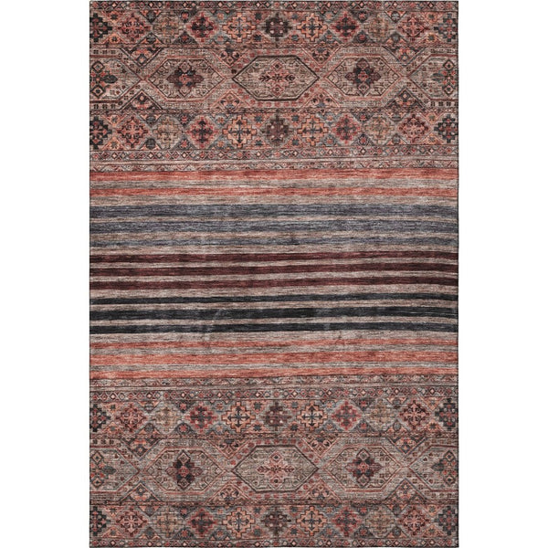 HomeRoots 8' X 10' Washable Area Rug in Rust Gray & Salmon Stripes - Durable, UV Protected, Stylish & Easy Care 695748