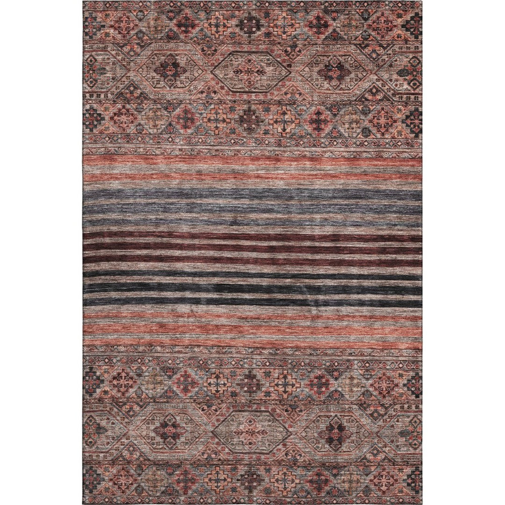 HomeRoots 9' X 12' Stylish Rust Gray & Salmon Striped Washable Rug with UV Protection for High-Traffic Areas 695749