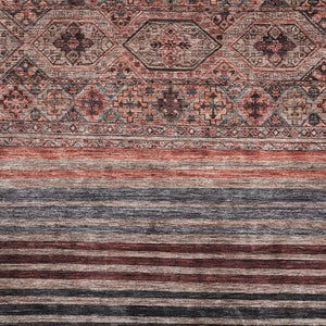 HomeRoots 9' X 12' Stylish Rust Gray & Salmon Striped Washable Rug with UV Protection for High-Traffic Areas 695749