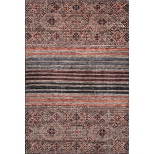 HomeRoots 10' X 14' Rust Gray & Salmon Striped Washable Area Rug with UV Protection for Busy Homes & Style 695750