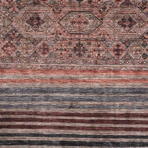 HomeRoots 10' X 14' Rust Gray & Salmon Striped Washable Area Rug with UV Protection for Busy Homes & Style 695750