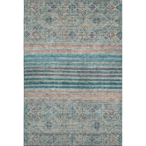 HomeRoots 5' X 8' Teal Peach & Gray Striped Area Rug - Washable, UV-Protected, Durable, Ideal for High-Traffic Areas 695752