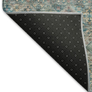 HomeRoots 5' X 8' Teal Peach & Gray Striped Area Rug - Washable, UV-Protected, Durable, Ideal for High-Traffic Areas 695752