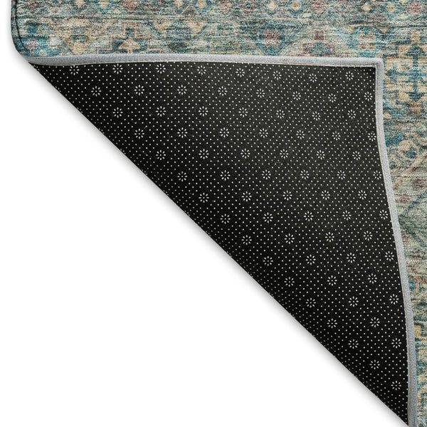 HomeRoots 5' X 8' Teal Peach & Gray Striped Area Rug - Washable, UV-Protected, Durable, Ideal for High-Traffic Areas 695752