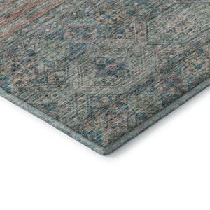 HomeRoots 5' X 8' Teal Peach & Gray Striped Area Rug - Washable, UV-Protected, Durable, Ideal for High-Traffic Areas 695752