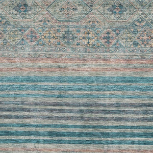 HomeRoots 5' X 8' Teal Peach & Gray Striped Area Rug - Washable, UV-Protected, Durable, Ideal for High-Traffic Areas 695752