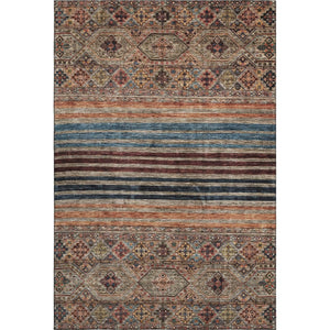HomeRoots 5' X 8' Taupe Brown & Blue Striped Area Rug - Durable, Stain-Resistant, UV Protected for Homes 695758