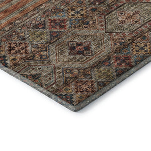 HomeRoots 5' X 8' Taupe Brown & Blue Striped Area Rug - Durable, Stain-Resistant, UV Protected for Homes 695758