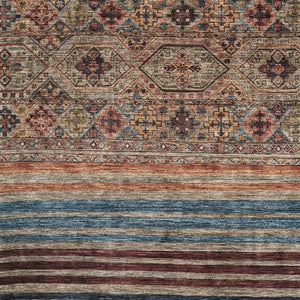 HomeRoots 5' X 8' Taupe Brown & Blue Striped Area Rug - Durable, Stain-Resistant, UV Protected for Homes 695758