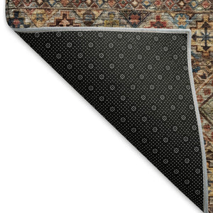 HomeRoots 9' X 12' Taupe Brown & Blue Striped Area Rug - Washable, UV Protected, Stain Resistant for Homes 695761