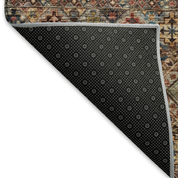 HomeRoots 9' X 12' Taupe Brown & Blue Striped Area Rug - Washable, UV Protected, Stain Resistant for Homes 695761