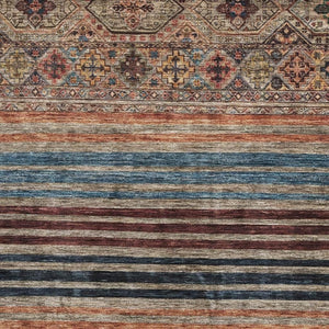 HomeRoots 10' X 14' Taupe Brown & Blue Striped Washable Area Rug – Soft, Durable, UV Protected for High-Traffic Homes 695762