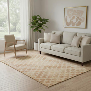 HomeRoots 5' X 8' Peach and Ivory Geometric Area Rug - Stylish, Washable, UV-Protected for Homes with Kids & Pets 695764