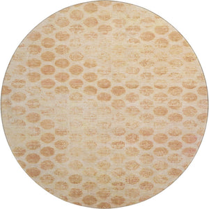 HomeRoots 8' Peach and Ivory Geometric Round Rug - Washable, UV-Protected, Durable, Ideal for Busy Homes 695765