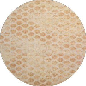 HomeRoots 8' Peach and Ivory Geometric Round Rug - Washable, UV-Protected, Durable, Ideal for Busy Homes 695765
