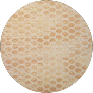 HomeRoots 8' Peach and Ivory Geometric Round Rug - Washable, UV-Protected, Durable, Ideal for Busy Homes 695765