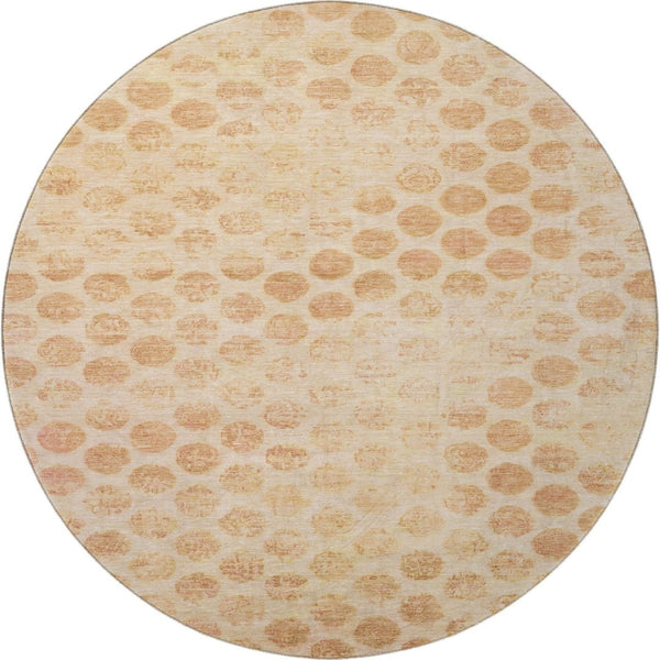 HomeRoots 8' Peach and Ivory Geometric Round Rug - Washable, UV-Protected, Durable, Ideal for Busy Homes 695765