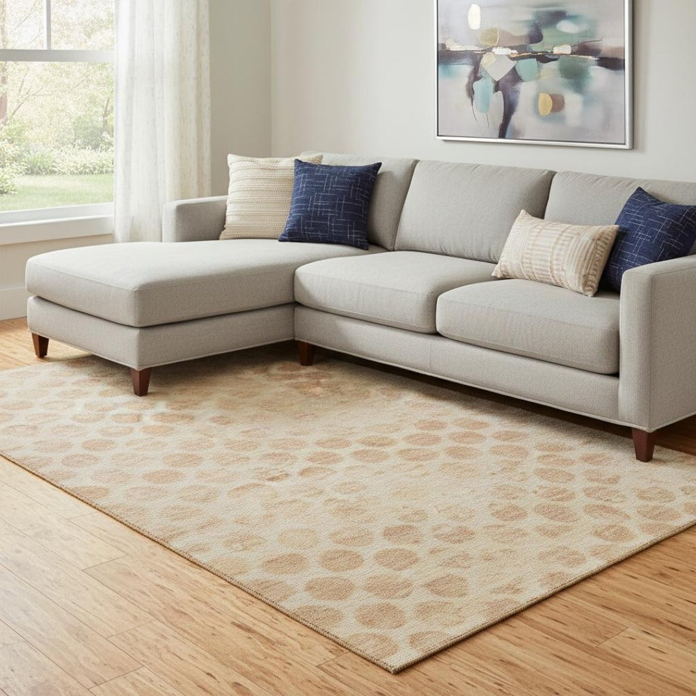 HomeRoots 8' X 10' Washable Peach & Ivory Geometric Area Rug - UV Protected, Stain Resistant, Family-Friendly Comfort 695766