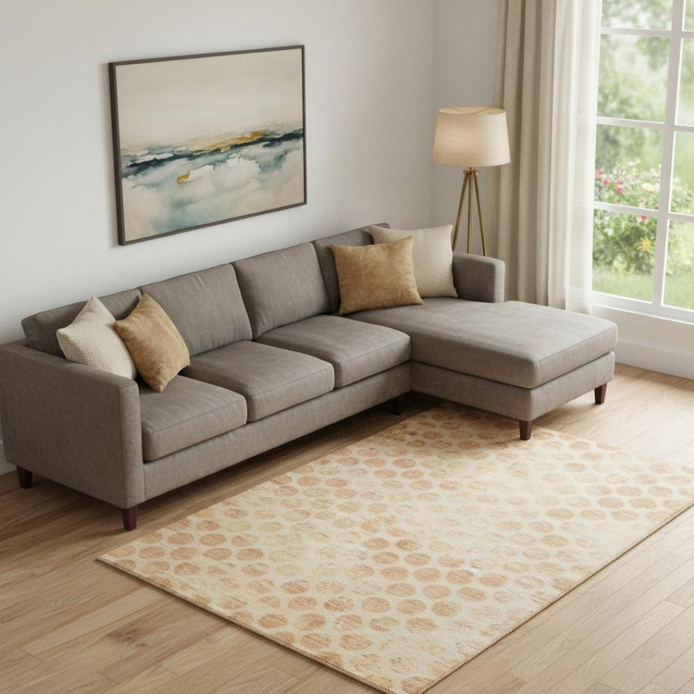 HomeRoots 9' X 12' Peach and Ivory Geometric Area Rug – Washable, UV-Protected, Stain-Resistant, Non-Slip Design 695767