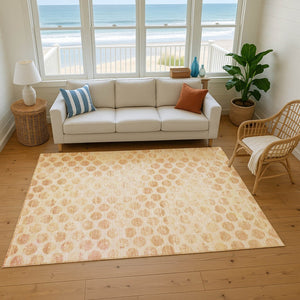 HomeRoots 9' X 12' Peach and Ivory Geometric Area Rug – Washable, UV-Protected, Stain-Resistant, Non-Slip Design 695767