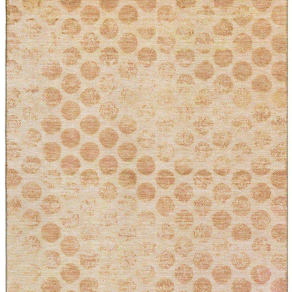 HomeRoots 9' X 12' Peach and Ivory Geometric Area Rug – Washable, UV-Protected, Stain-Resistant, Non-Slip Design 695767