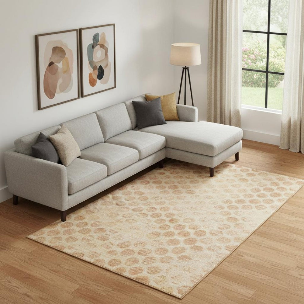 HomeRoots 10' X 14' Peach and Ivory Geometric Area Rug – Washable, UV-Protected, and Perfect for Busy Homes! 695768