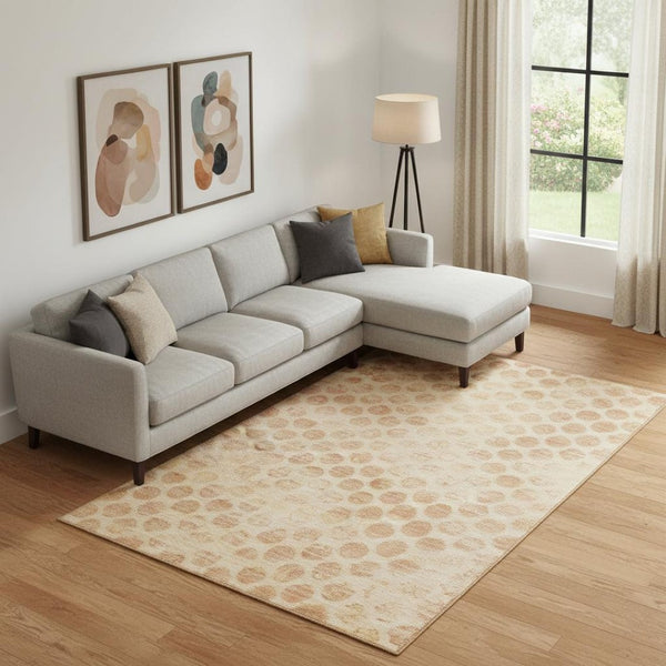HomeRoots 10' X 14' Peach and Ivory Geometric Area Rug – Washable, UV-Protected, and Perfect for Busy Homes! 695768